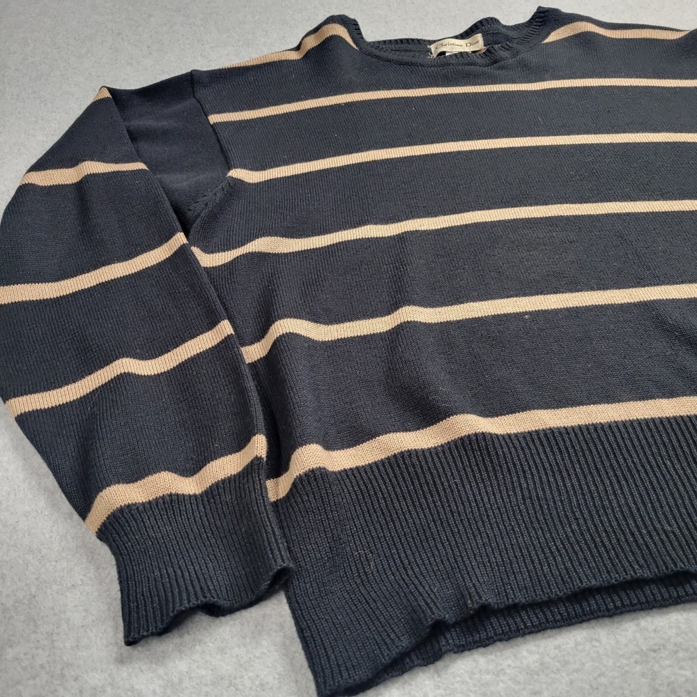 Christian Dior Size Medium Sweater Striped Black Tan Long Sleeved Cotton Blend - Picture 2 of 11
